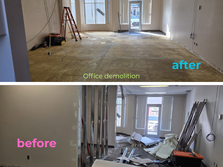 Office demolition (before & after).