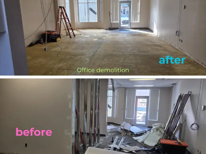 Office demolition (before & after).