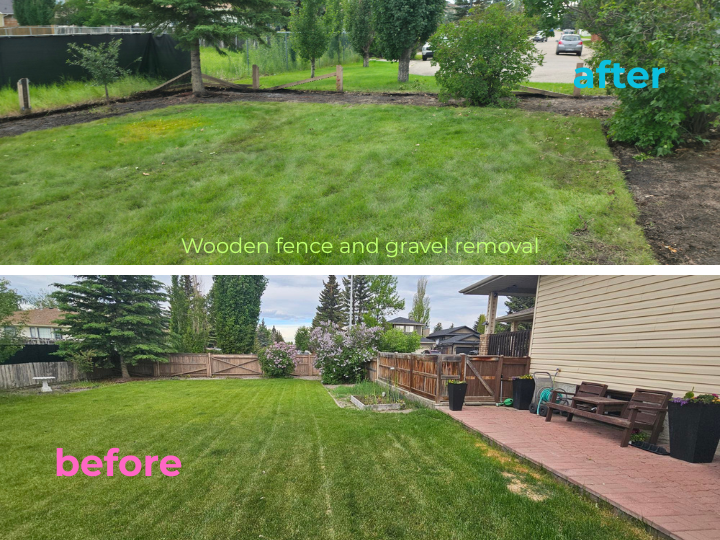 Wooden fence and gravel removal.