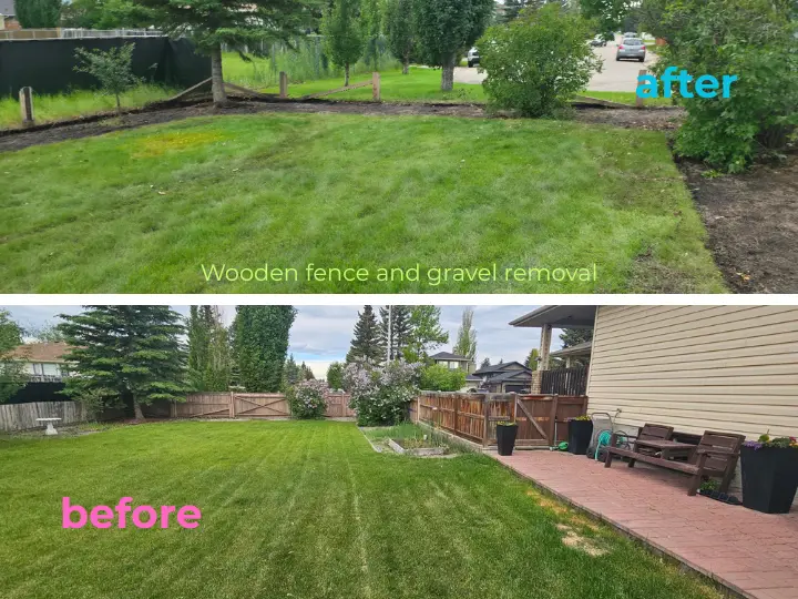 Wooden fence and gravel removal.